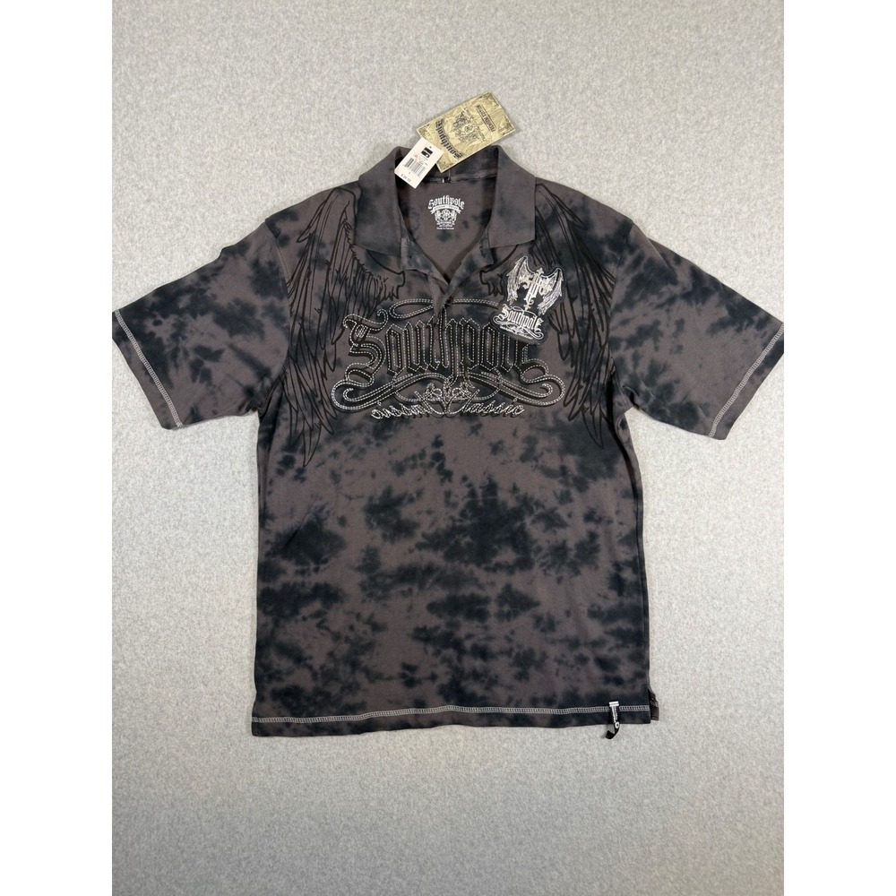NWT Southpole Premium Edition VTG Polo Shirt Tie Dye Gothic Wings Y2K Mens Large